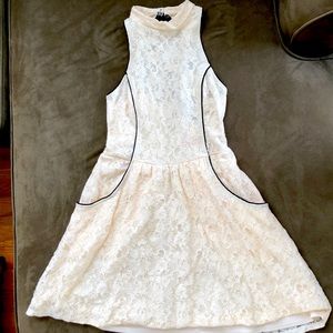 Cream/Black Lace Sleeveless Halter Dress